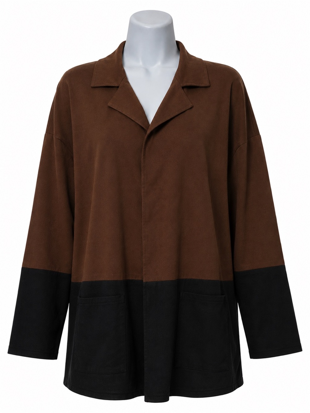Kathy Ireland Women’s Two-Tone Brown & Black Collared Open-Front Cardigan Size M
